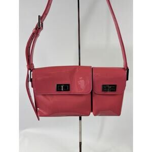 By Far Billie Patent Leather Top Handle Bag Bright Pink Pockets Toggles